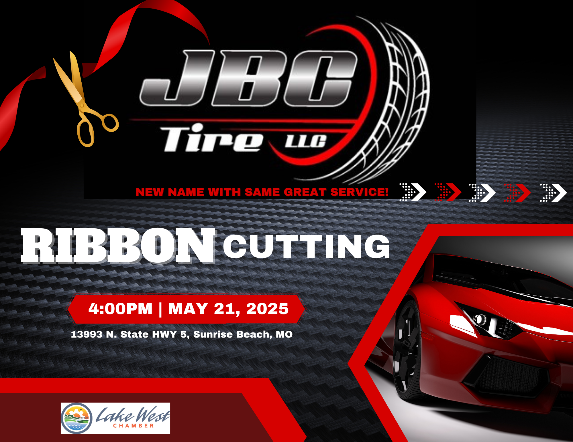 Ribbon Cutting Flyer for JBC Tire LLC